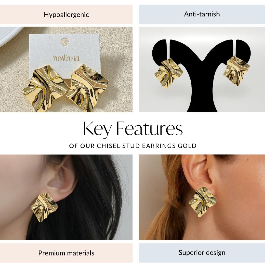 Chisel Stud Earrings Gold Nestasia