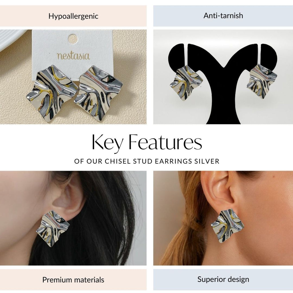 Chisel Stud Earrings Silver Nestasia