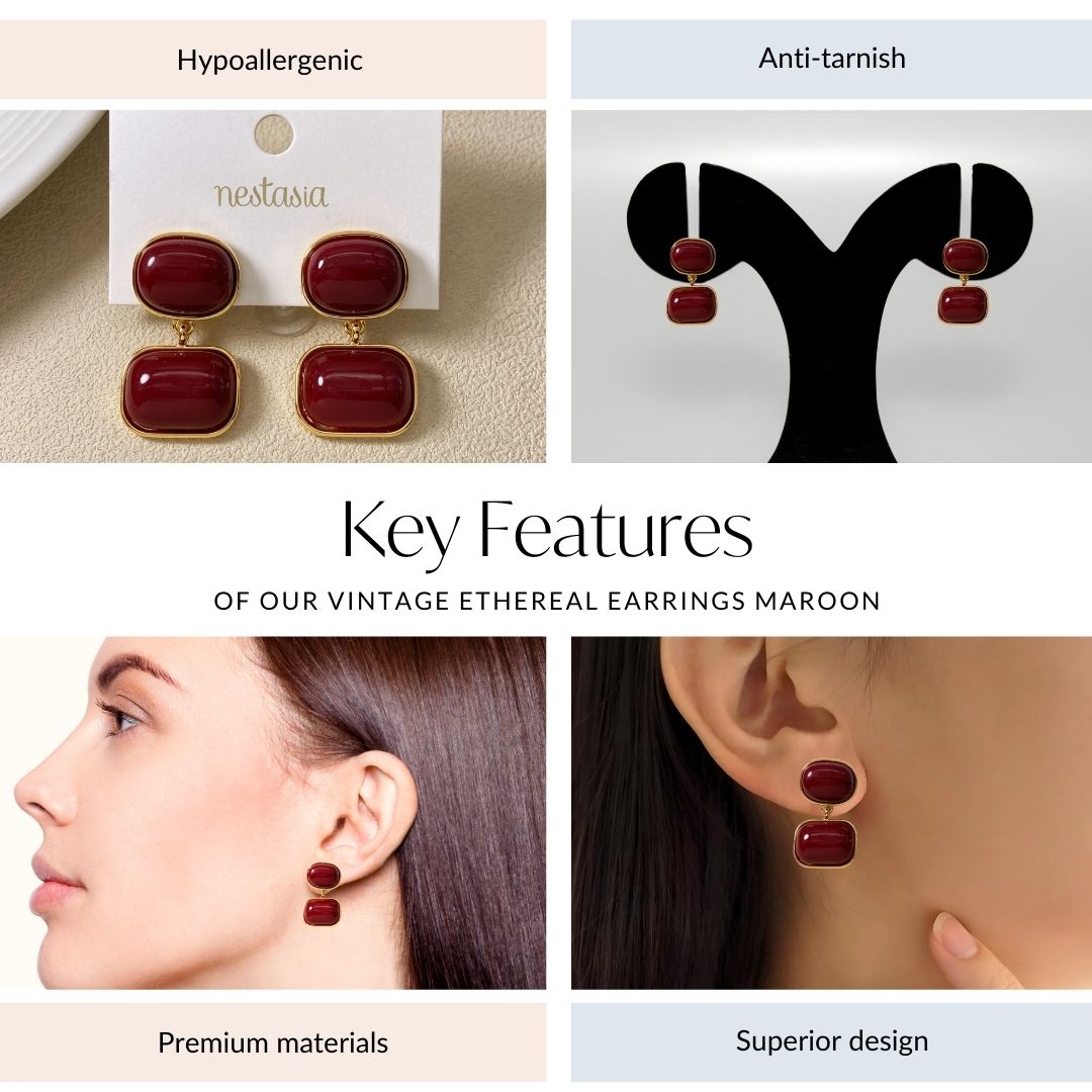 Vintage Ethereal Earrings Maroon Nestasia