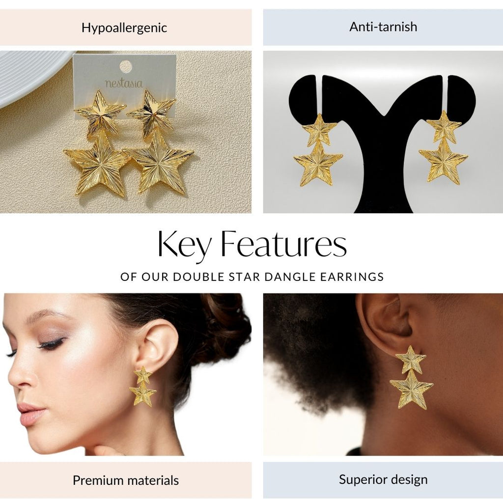 Double Star Dangle Earrings Nestasia