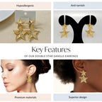 Double Star Dangle Earrings Nestasia