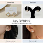 Tiled Pearl Square Studs Nestasia