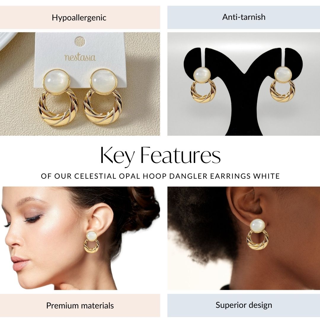 Celestial Opal Hoop Dangler Earrings White Nestasia