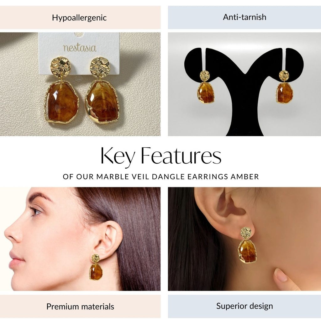 Marble Veil Dangle Earrings Amber Nestasia