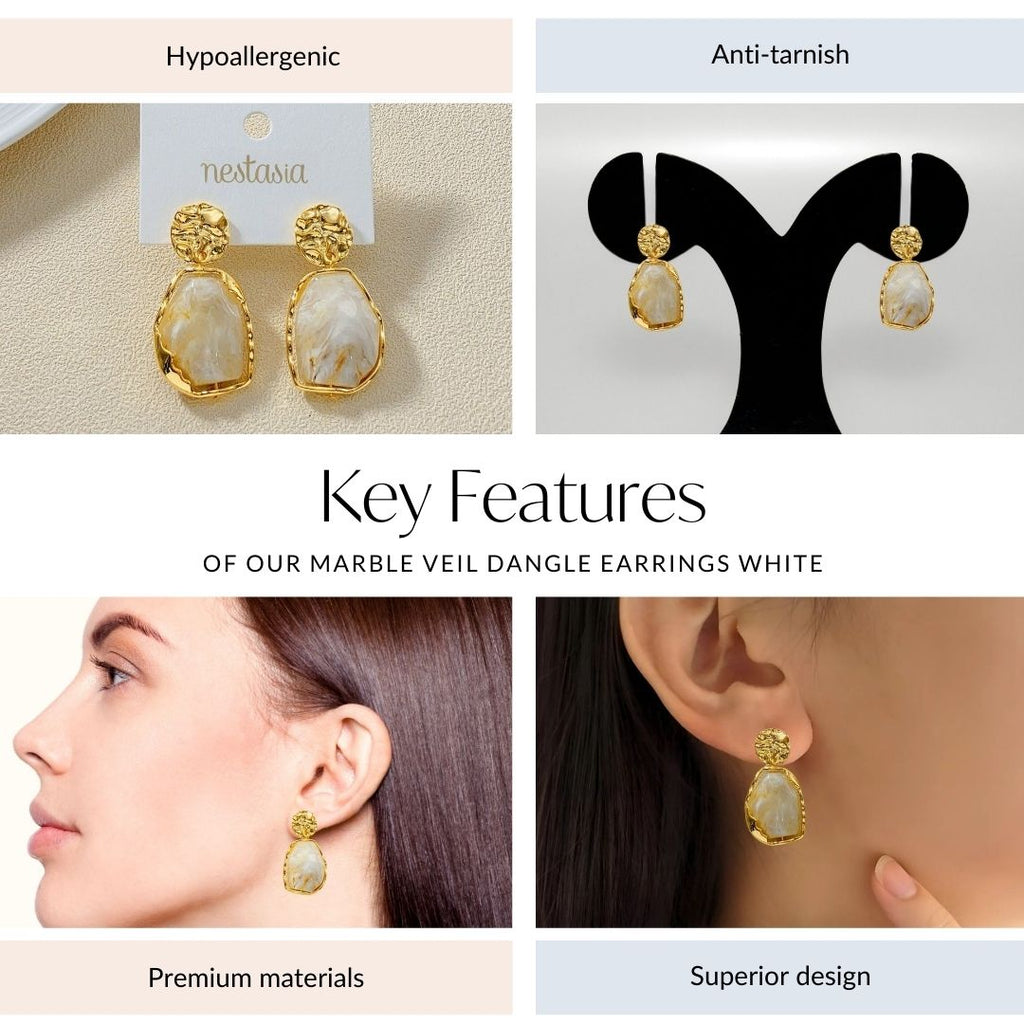 Marble Veil Dangle Earrings White Nestasia