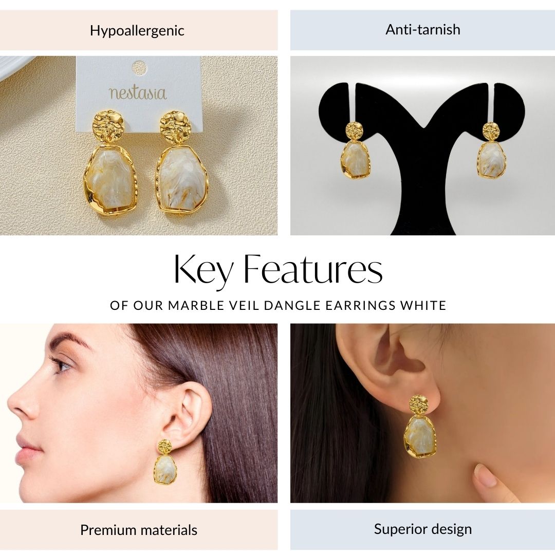 Marble Veil Dangle Earrings White Nestasia