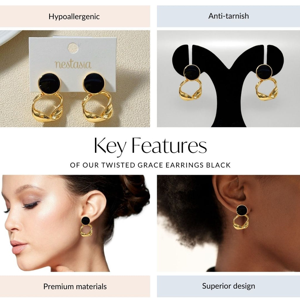 Twisted Grace Earrings Black Nestasia