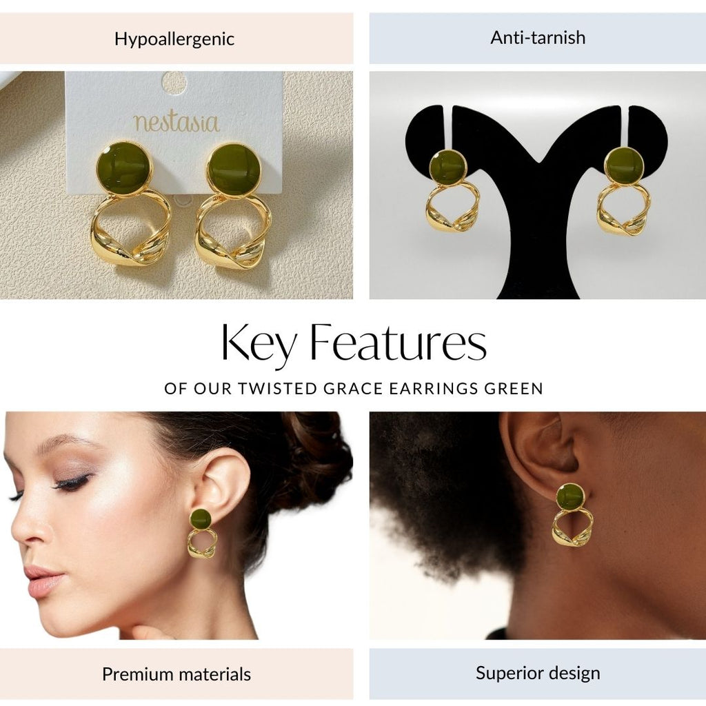 Twisted Grace Earrings Green Nestasia