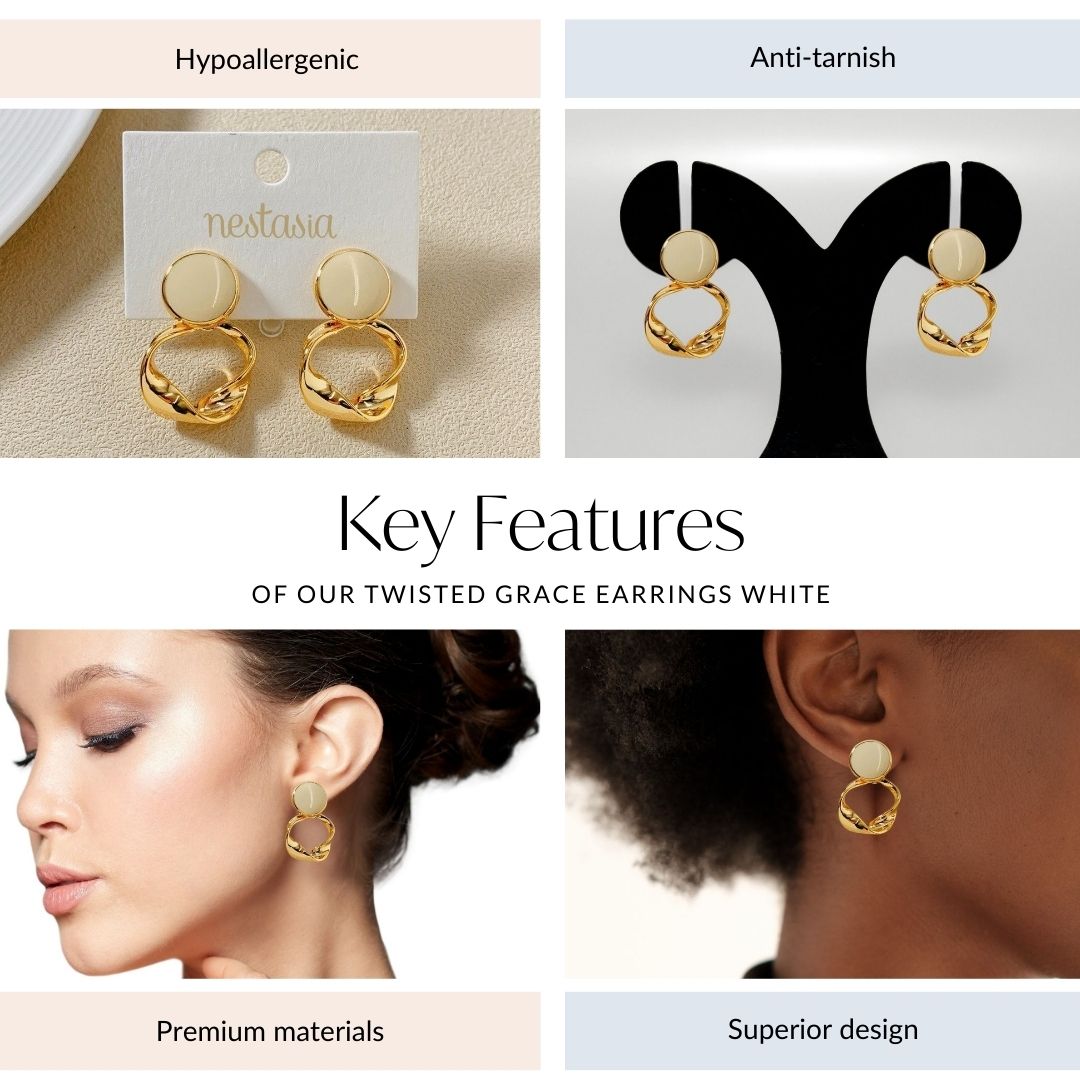 Twisted Grace Earrings White Nestasia