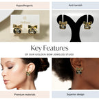 Golden Bow Jeweled Studs Nestasia