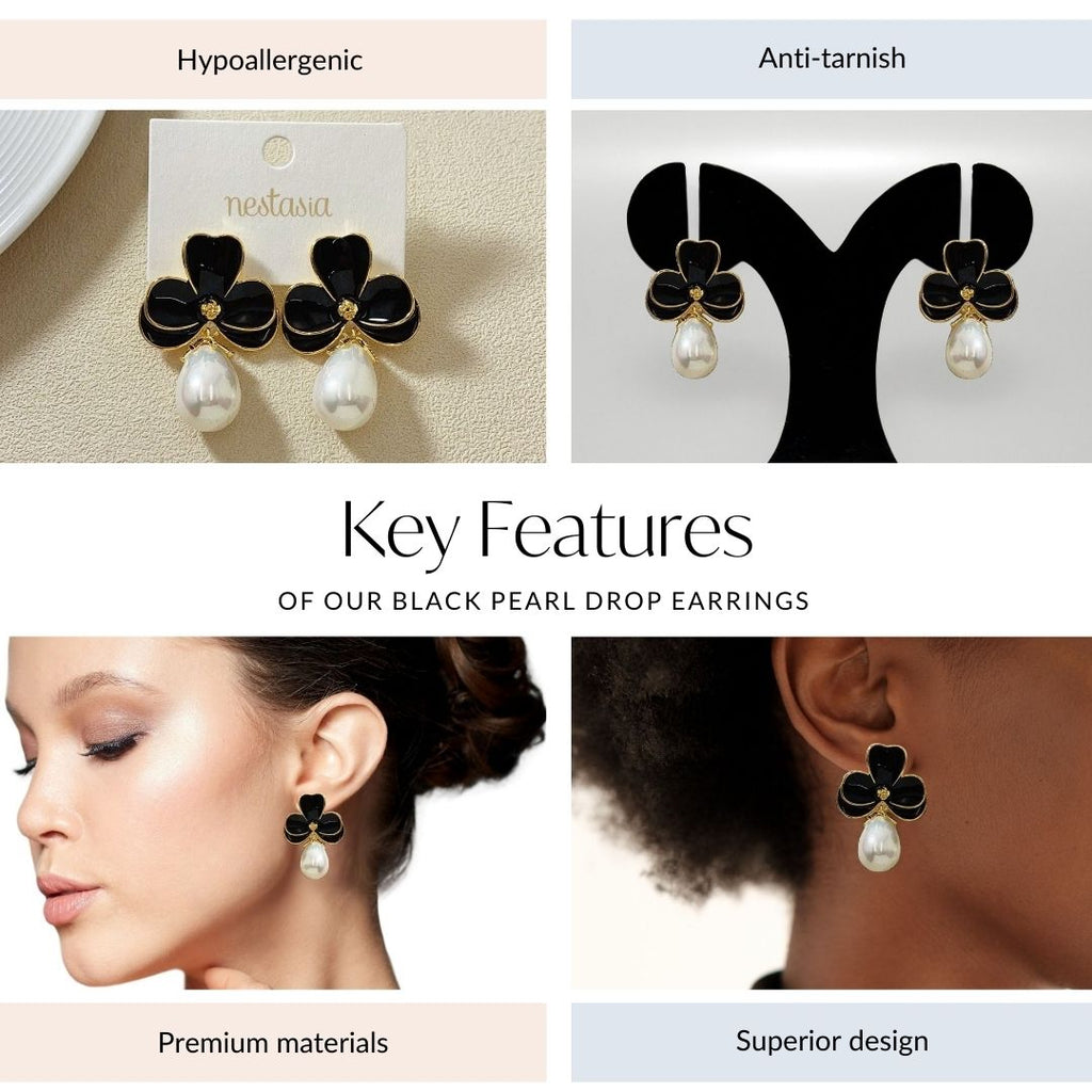 Black Pearl Drop Earrings Nestasia