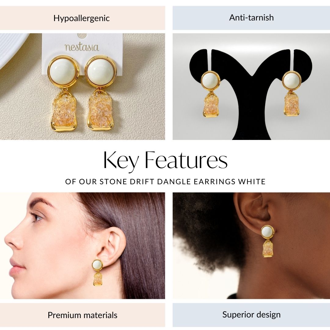 Stone Drift Dangle Earrings White Nestasia