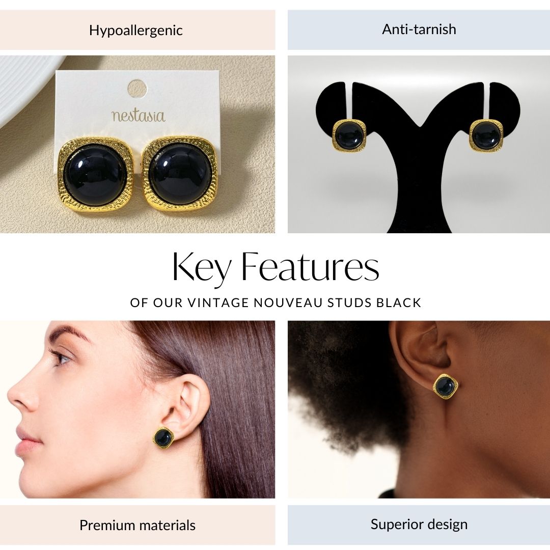 Vintage Nouveau Studs Black Nestasia