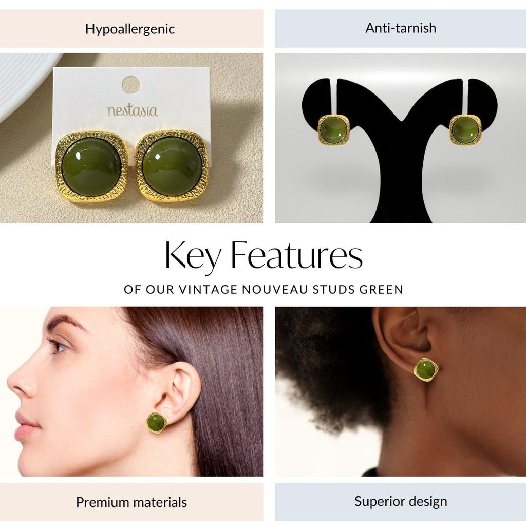 Vintage Nouveau Studs Green Nestasia