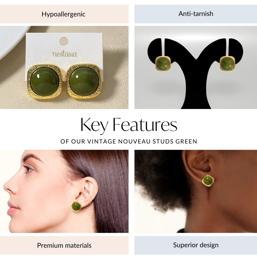 Vintage Nouveau Studs Green Nestasia