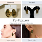 Black Gemstone Drop Earrings Nestasia