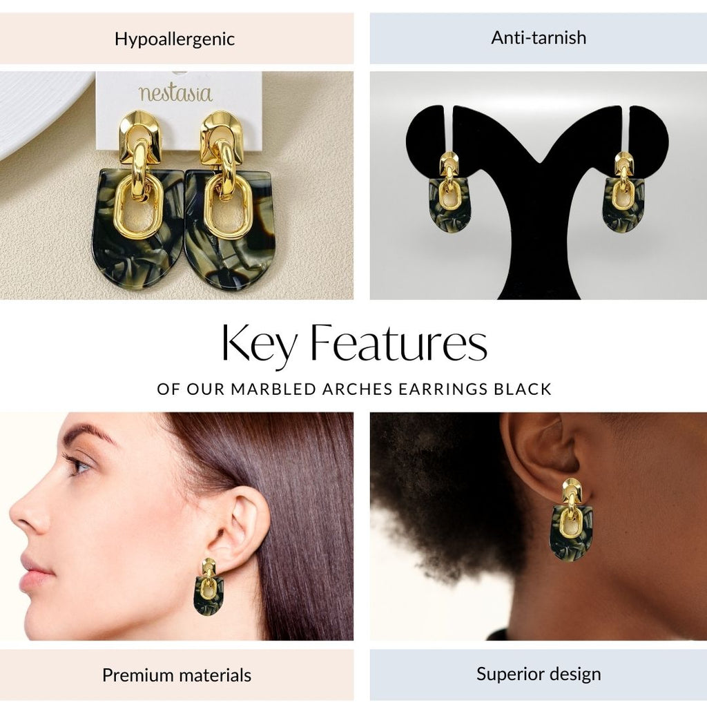 Marbled Arches Earrings Black Green Nestasia