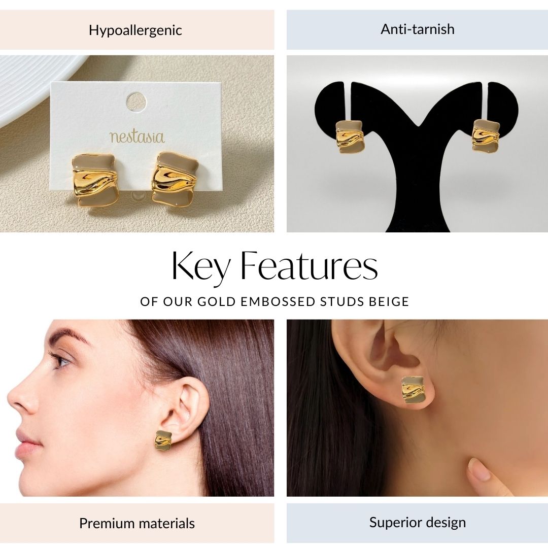 Gold Embossed Studs Beige Nestasia