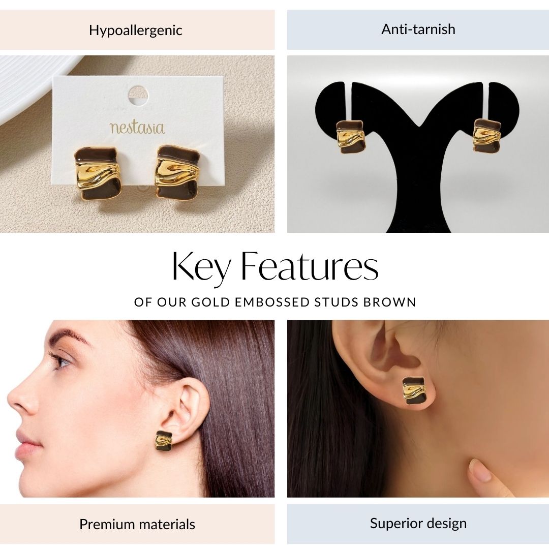 Gold Embossed Studs Brown Nestasia
