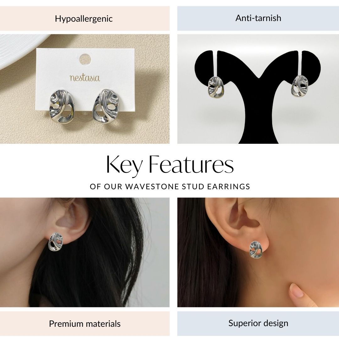 Wavestone Stud Earrings Nestasia