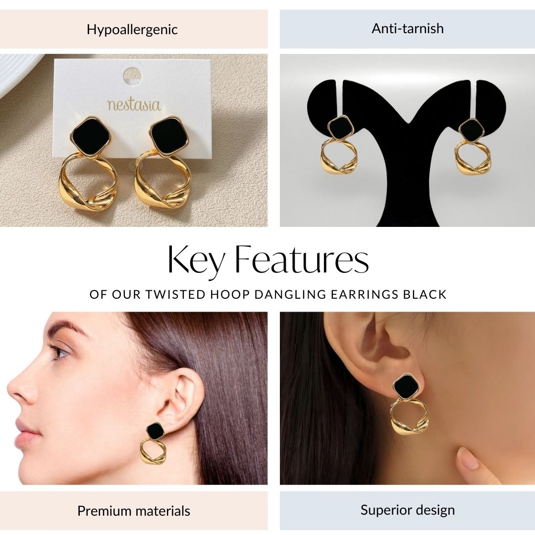 Twisted Hoop Dangling Earrings Black Nestasia