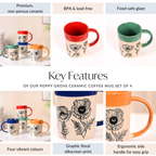 Poppy Grove Ceramic Coffee Mug Set Of 4 450ml Nestasia