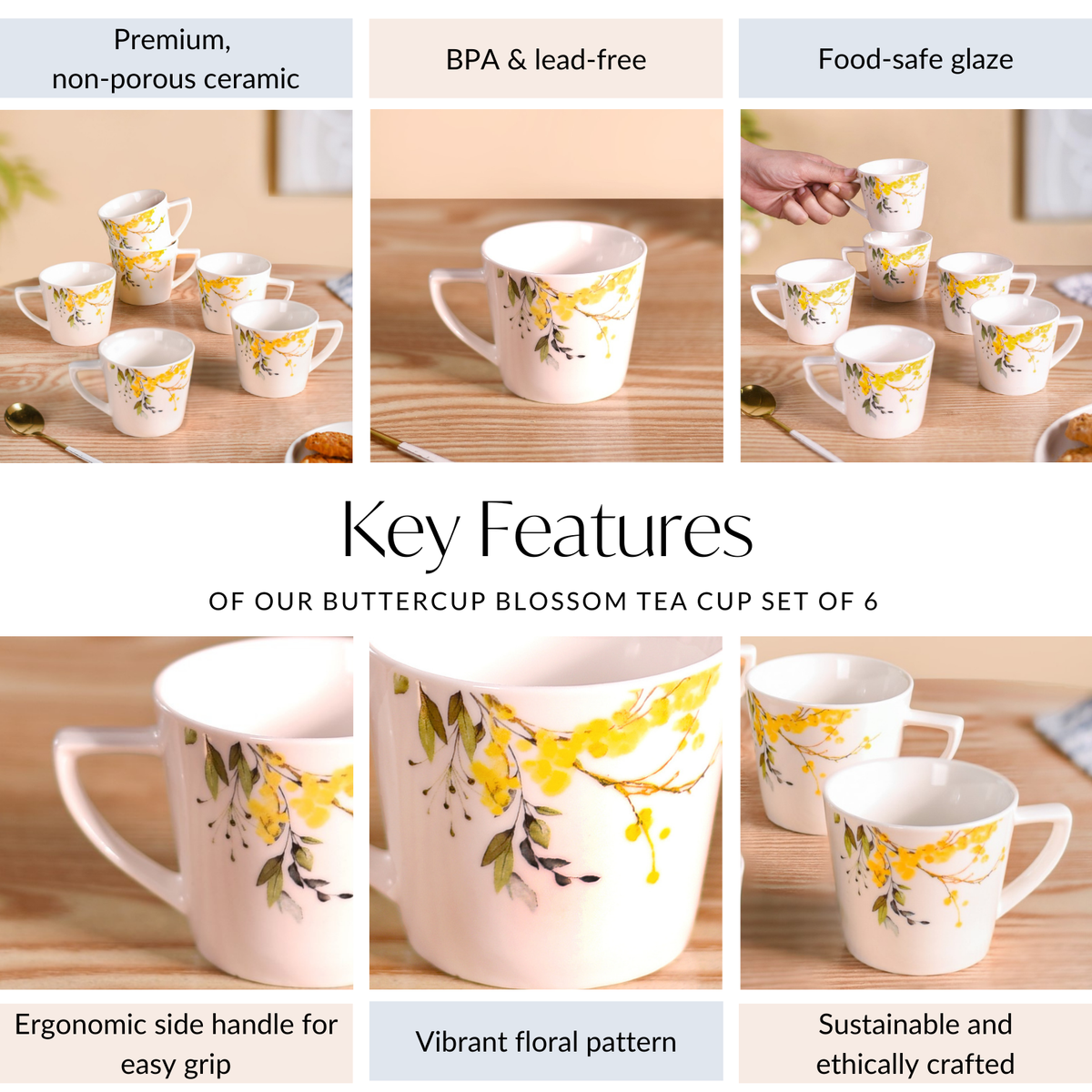 Buttercup Blossom Tea Cup Set Of 6 150ml Nestasia