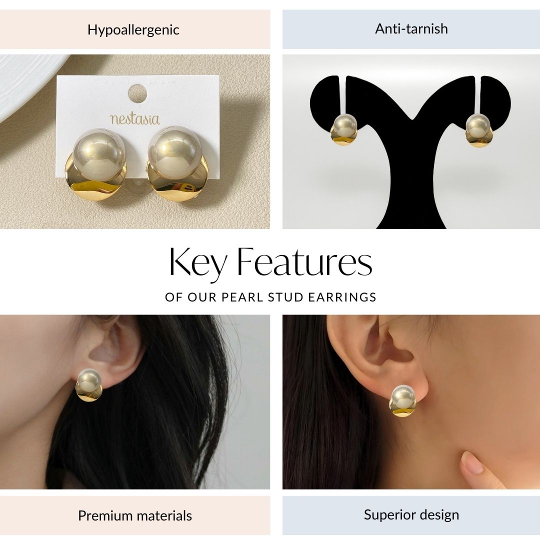 Pearl Stud Earrings Nestasia