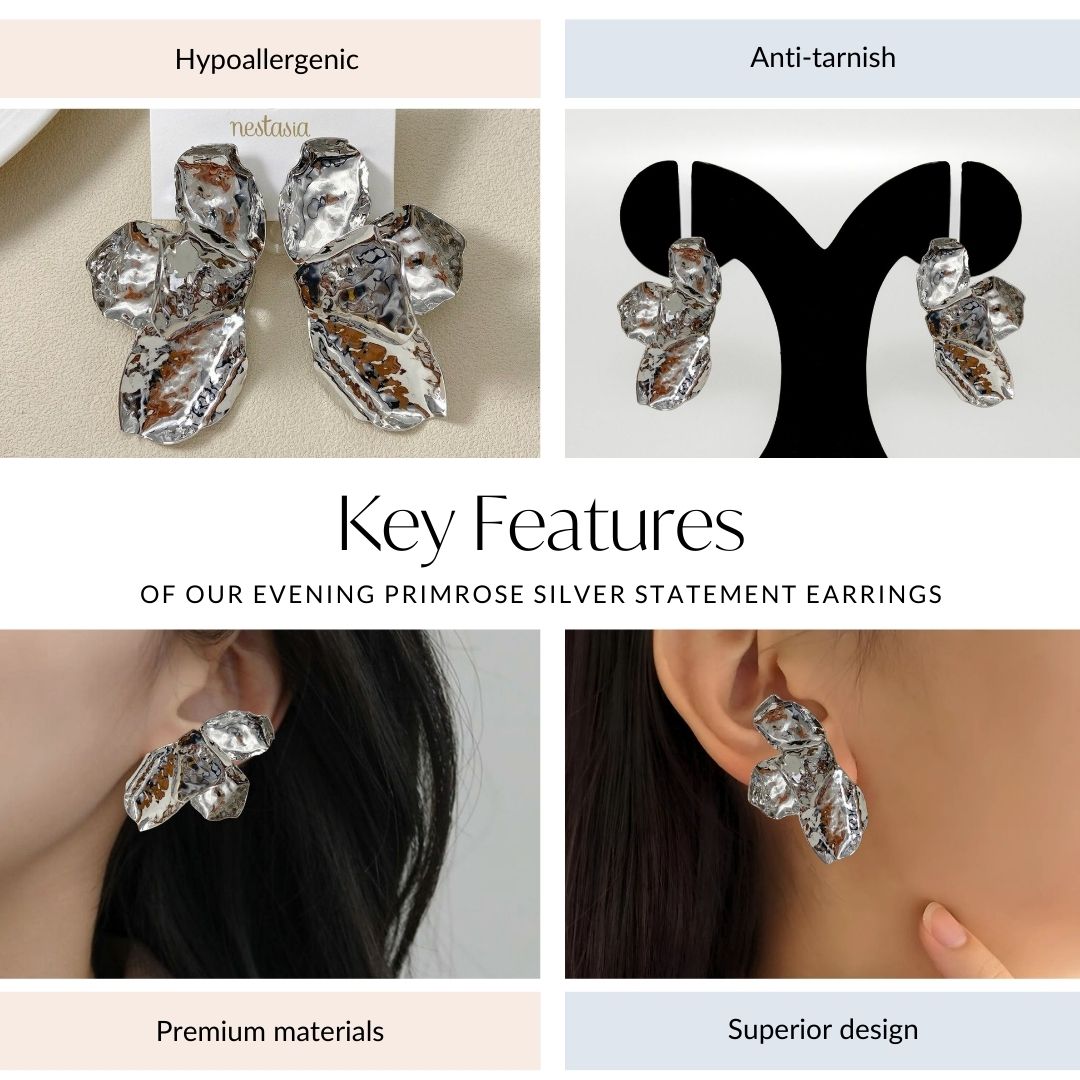 Evening Primrose Silver Statement Earrings Nestasia