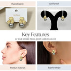 Bowed Pearl Drop Earrings Grey Nestasia