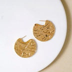 Gold Abstract Textured Round Statement Earrings Nestasia
