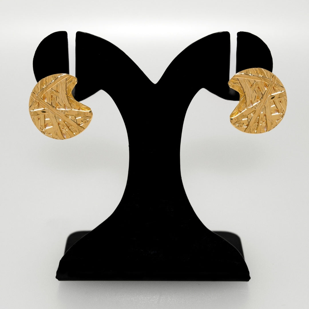 Gold Abstract Textured Round Statement Earrings Nestasia