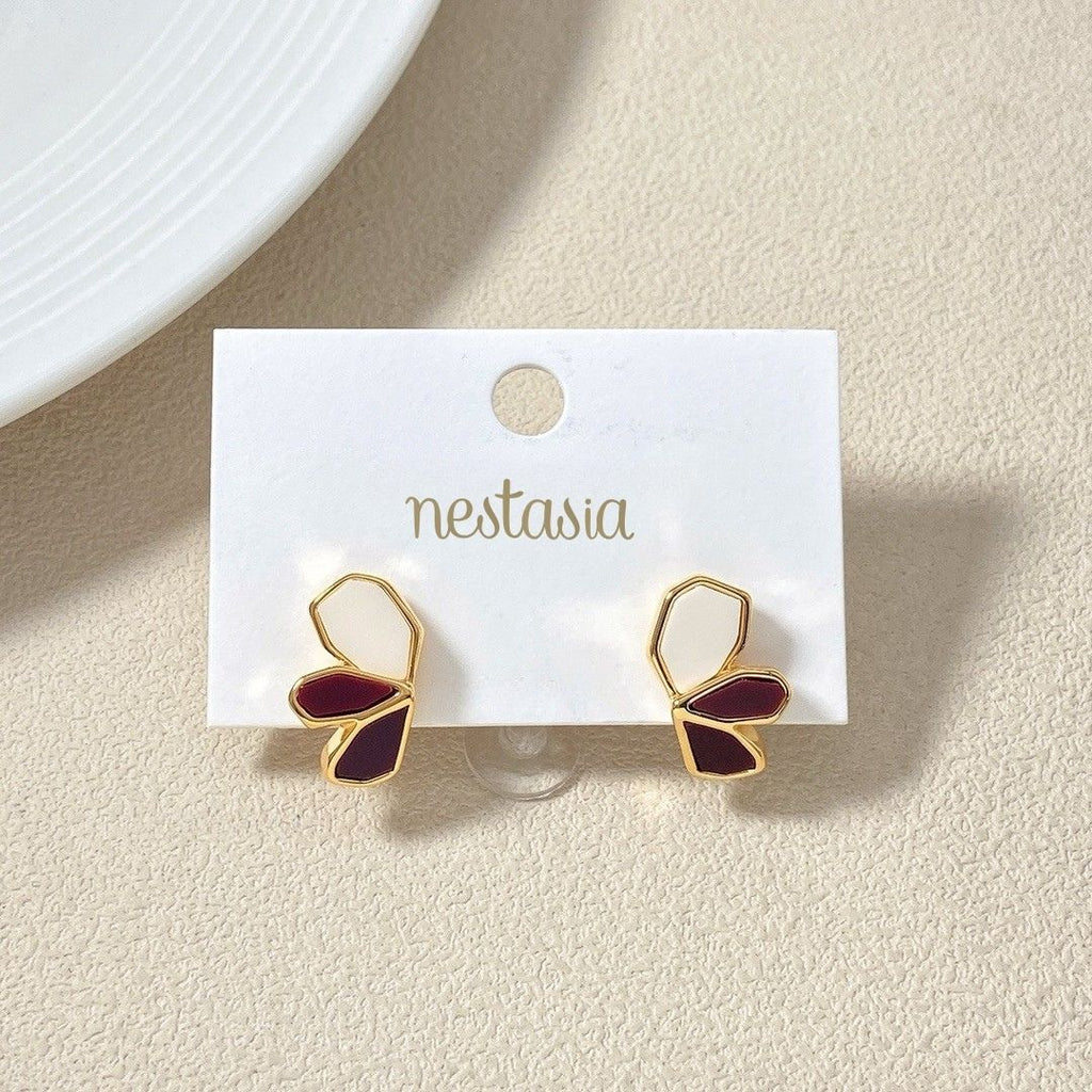 Maroon Blossom Gold Studs Nestasia