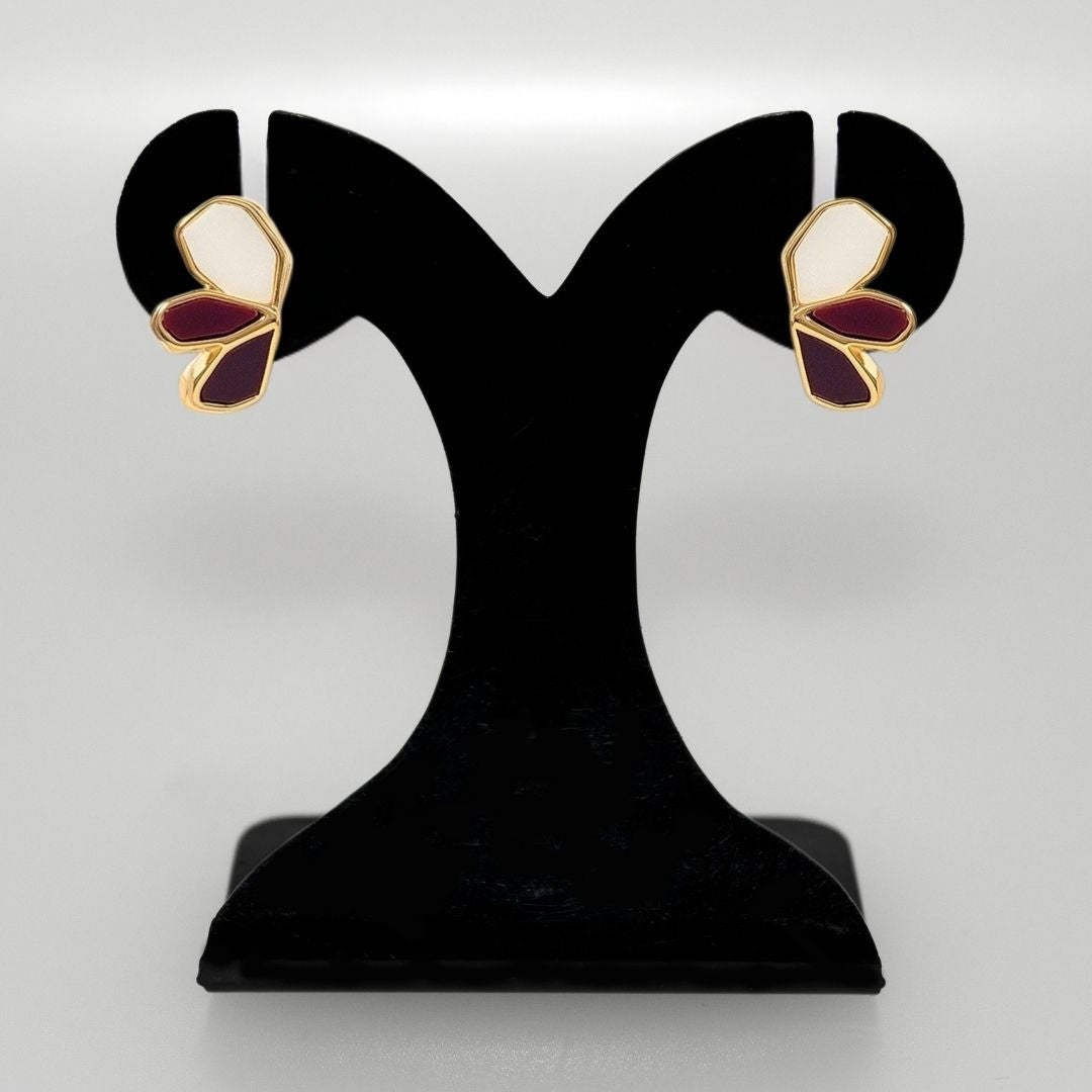 Maroon Blossom Gold Studs Nestasia