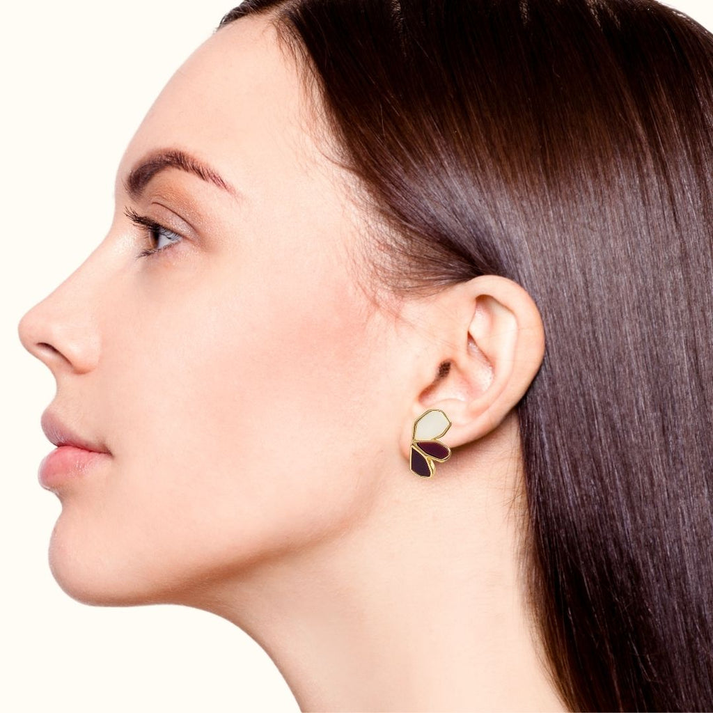 Maroon Blossom Gold Studs Nestasia