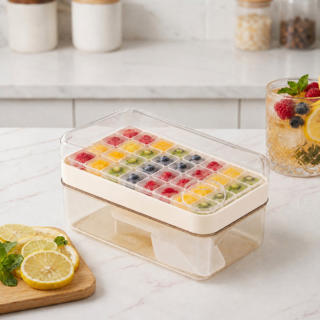Easy Release Ice Cube Tray With Lid Bin And Scoop Nestasia