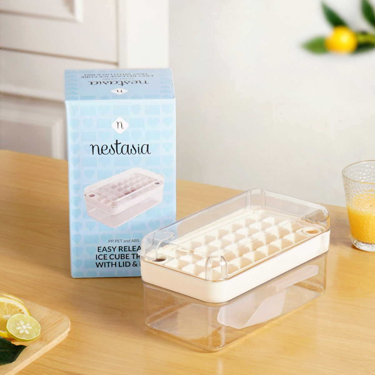 Easy Release Ice Cube Tray With Lid Bin And Scoop Nestasia