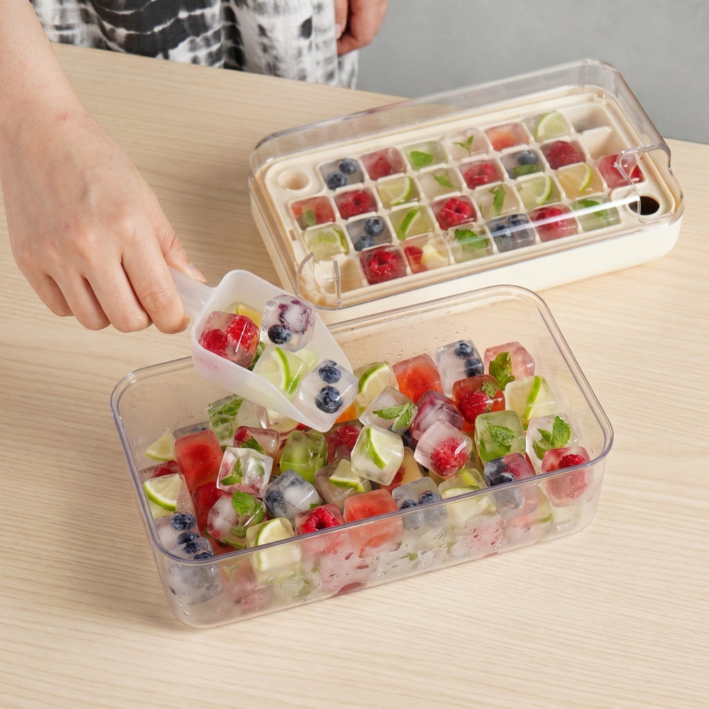 Easy Release Ice Cube Tray With Lid Bin And Scoop Nestasia