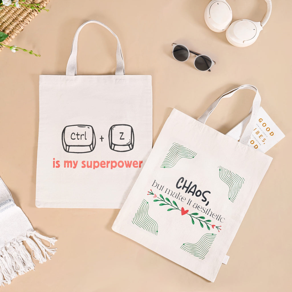 Ecofriendly Quirky Quotes Canvas Tote Bag For Women Set Of 2 Nestasia