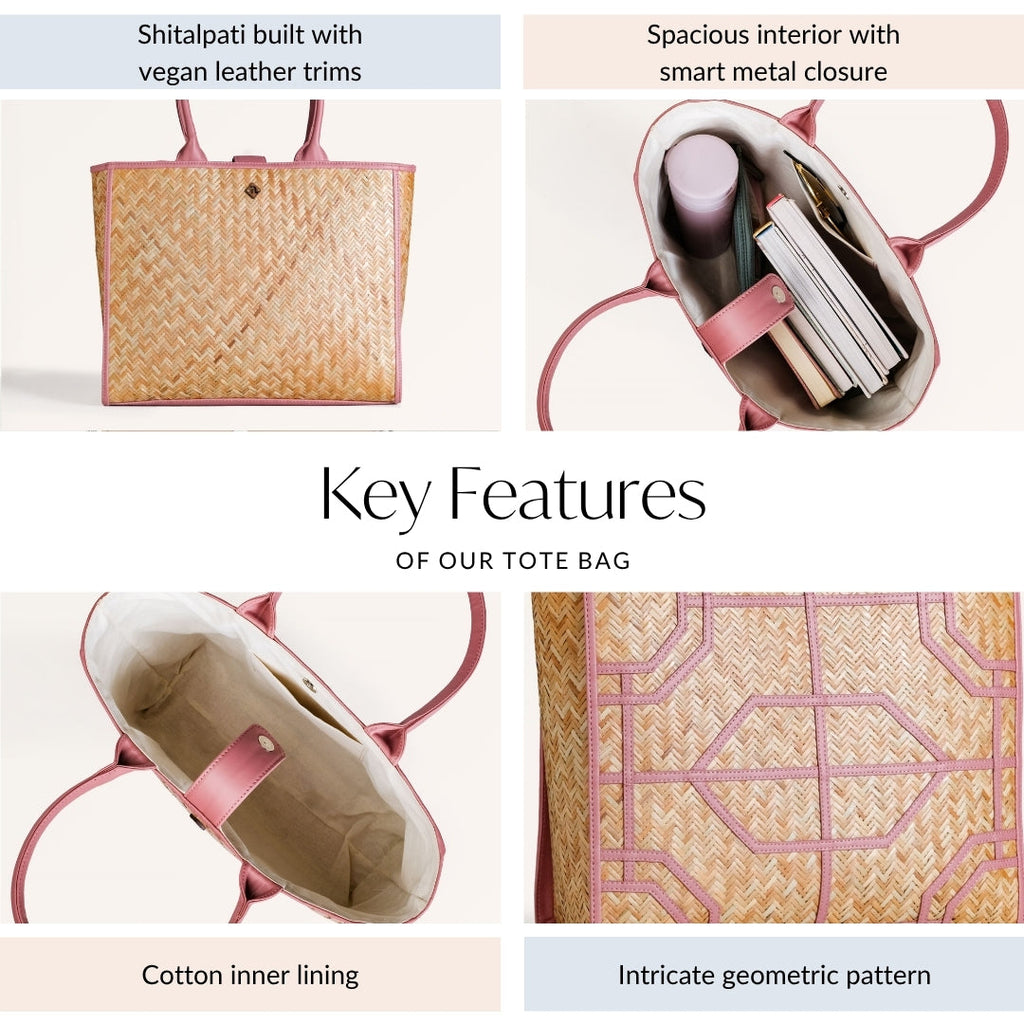 Ecofriendly Handwoven Natural BreezeBag Blush Pink Tote Nestasia