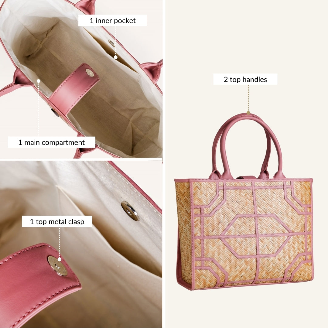 Ecofriendly Handwoven Natural BreezeBag Blush Pink Tote Nestasia