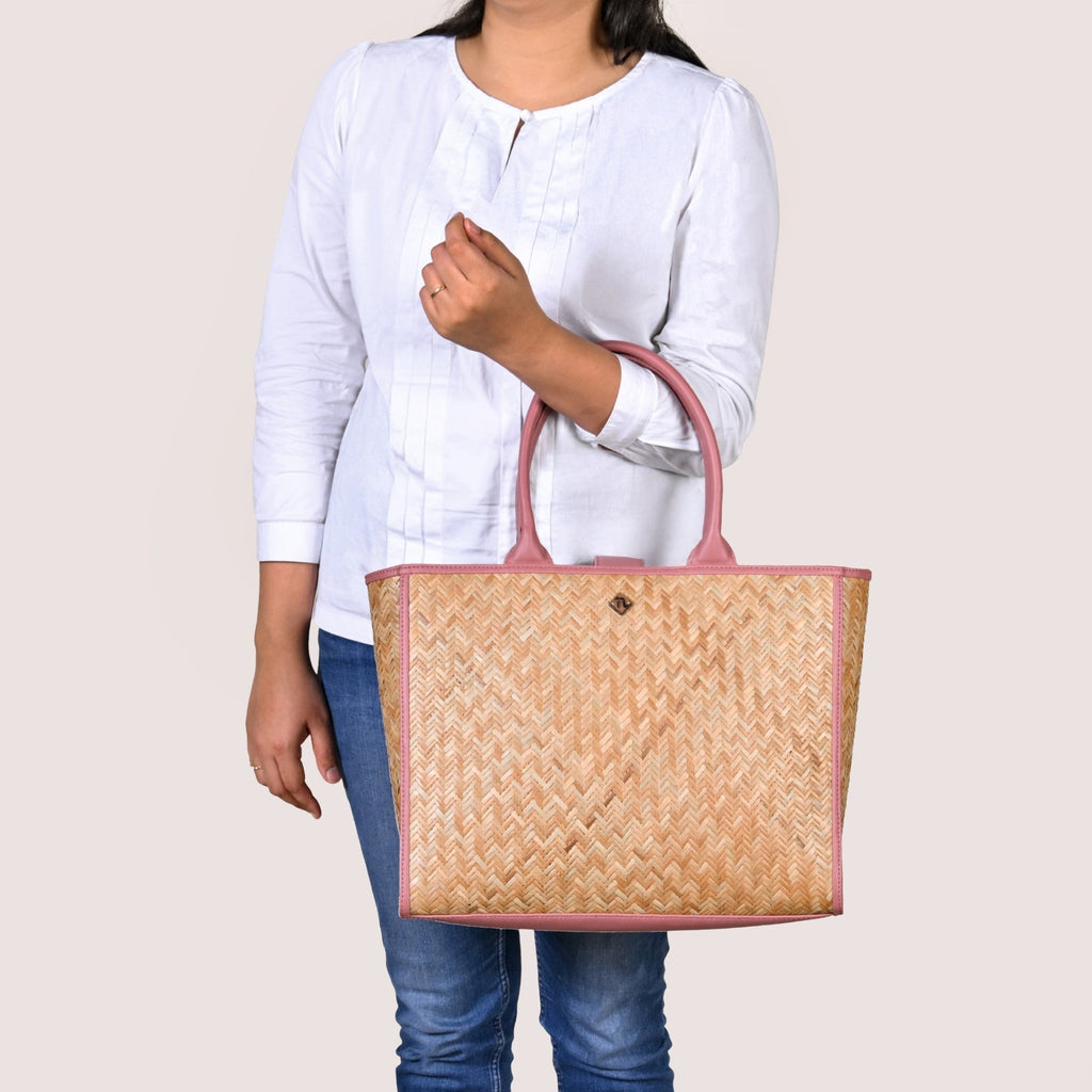 Ecofriendly Handwoven Natural BreezeBag Blush Pink Tote Nestasia