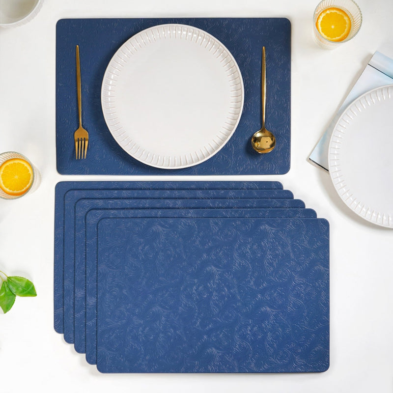 Electric Blue Embossed Table Mat Set Of 6 Nestasia