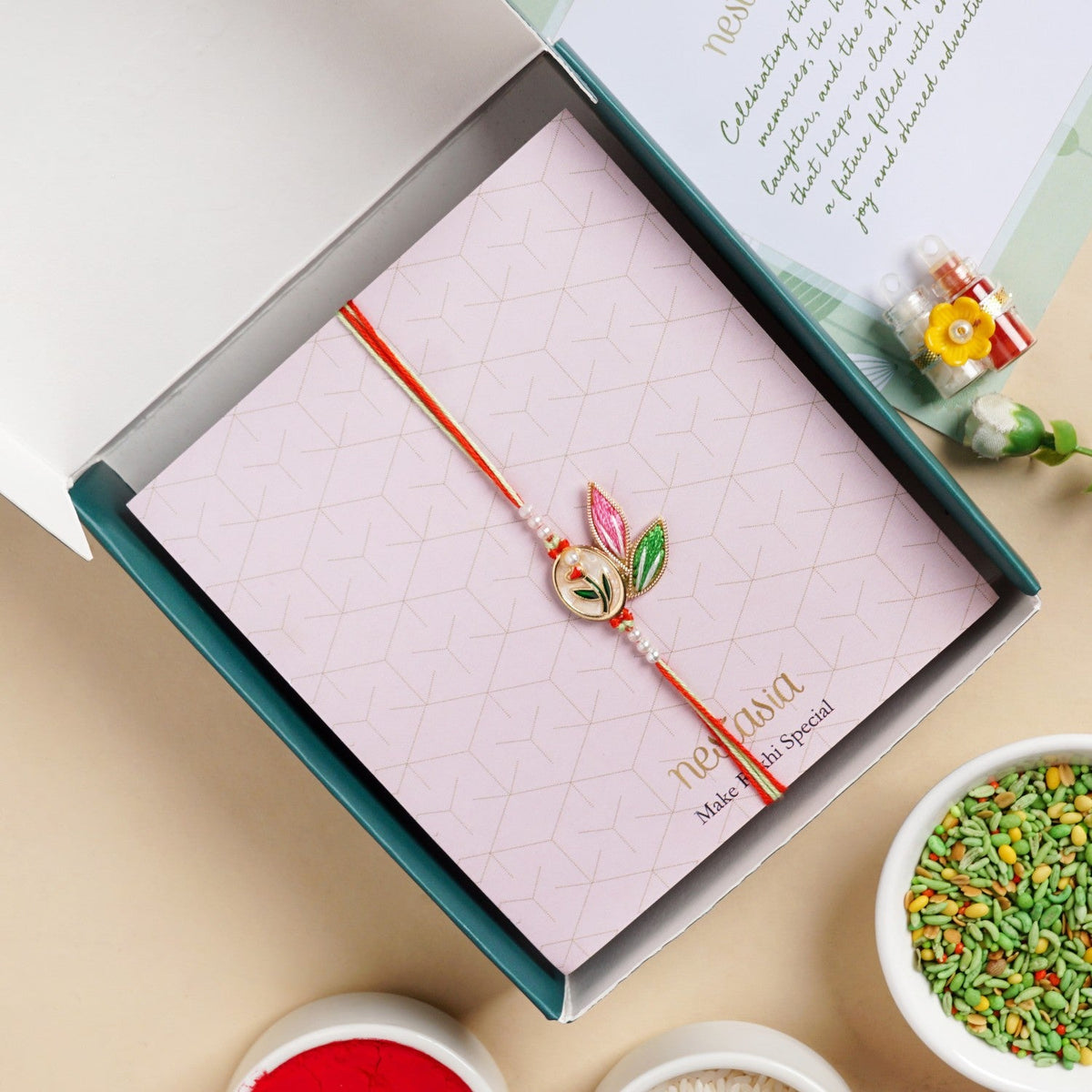 Elegant Petal Rakhi Gift Set Nestasia