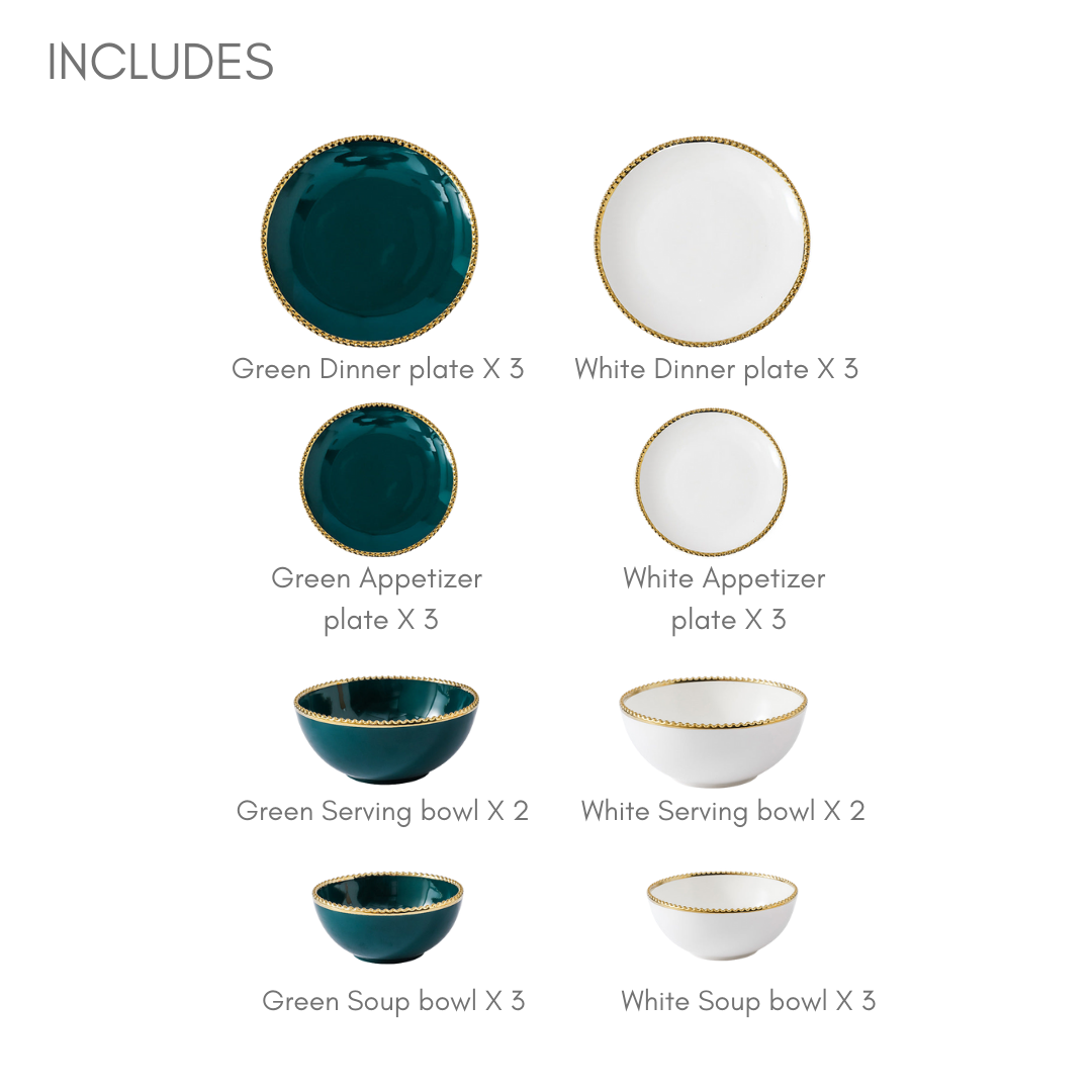 Green And White Elysian 22 Piece Dinnerware For 6 Nestasia