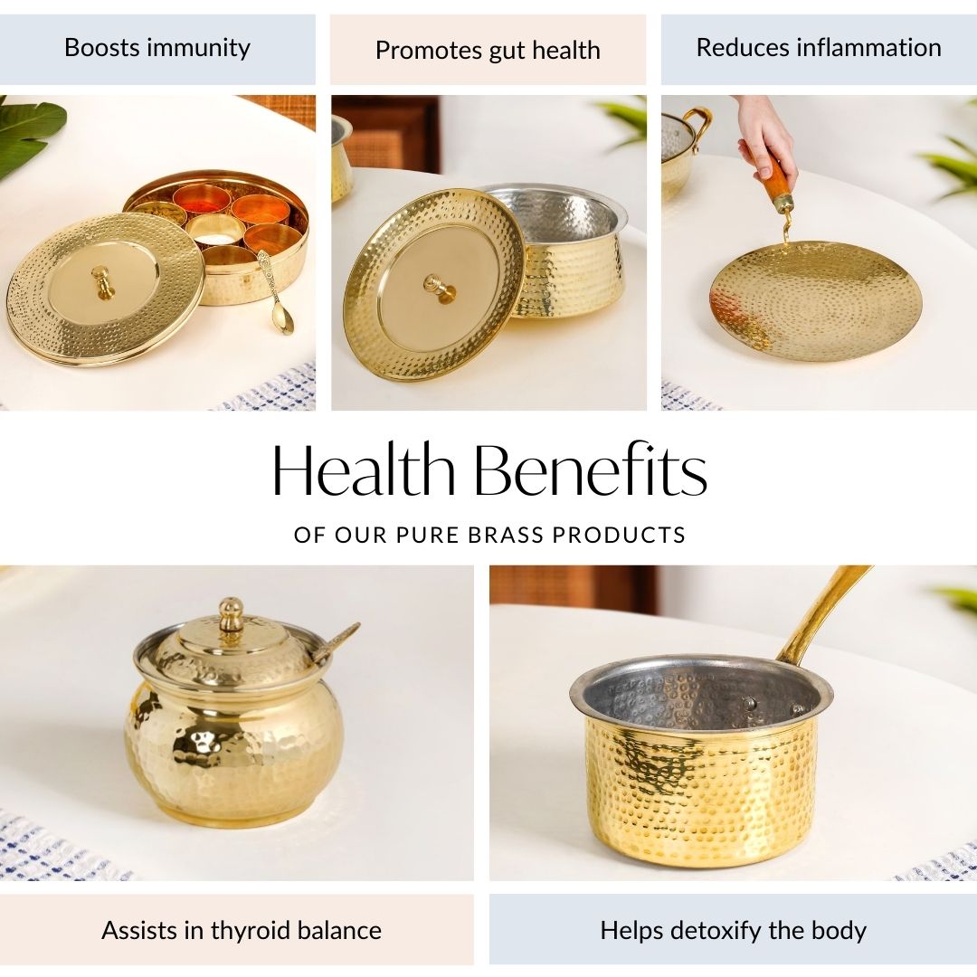 Embossed Pure Brass Handi Cooking Pot With Lid 1600ml Nestasia