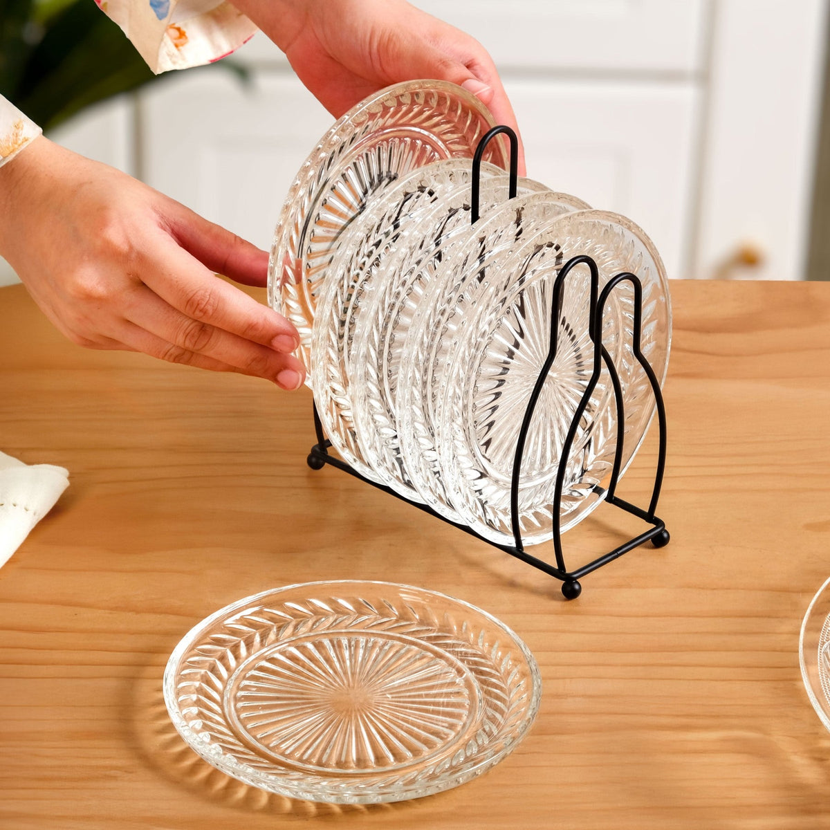 Embossed Dessert Plate Set Of 6 With Stand 14cm Nestasia