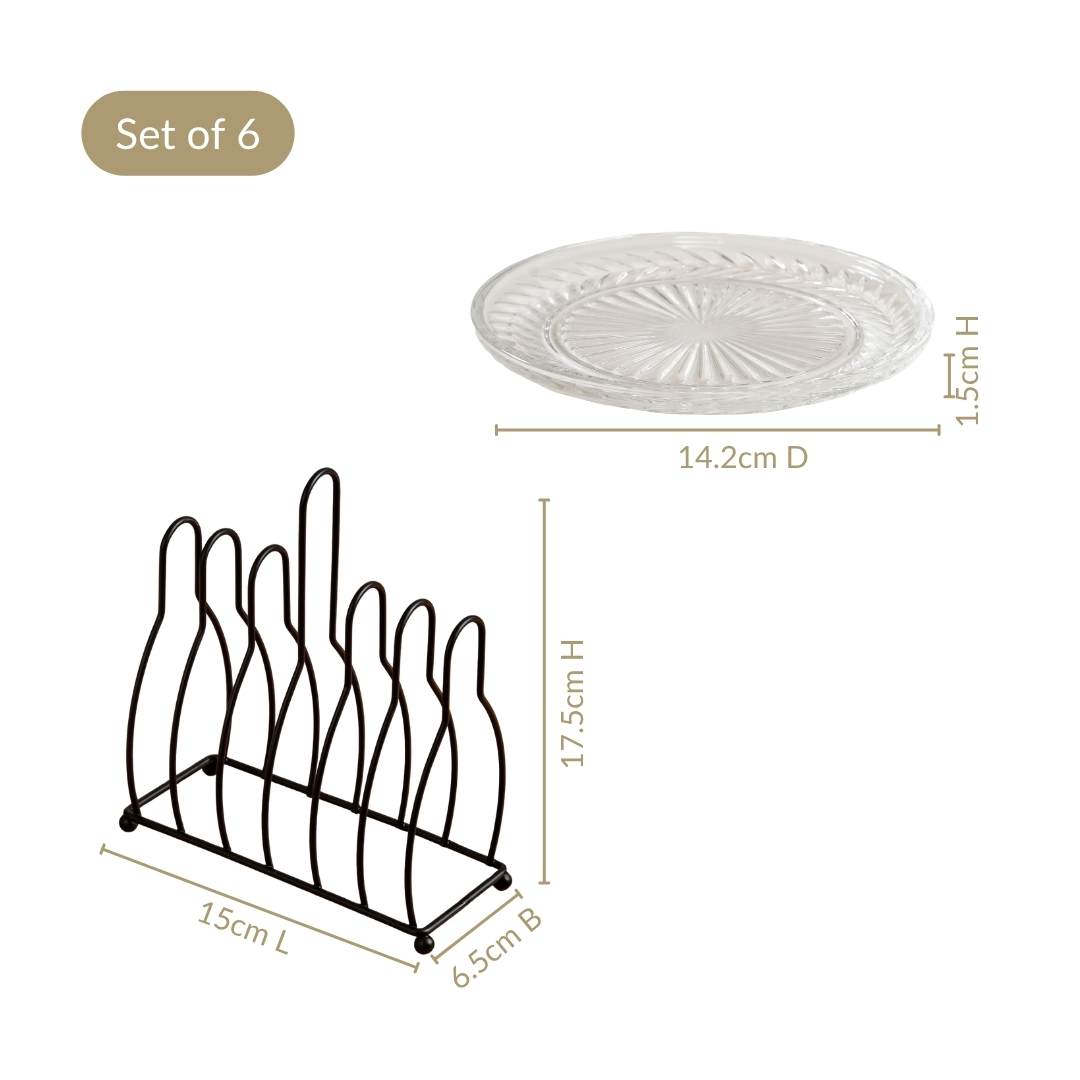 Embossed Dessert Plate Set Of 6 With Stand 14cm Nestasia