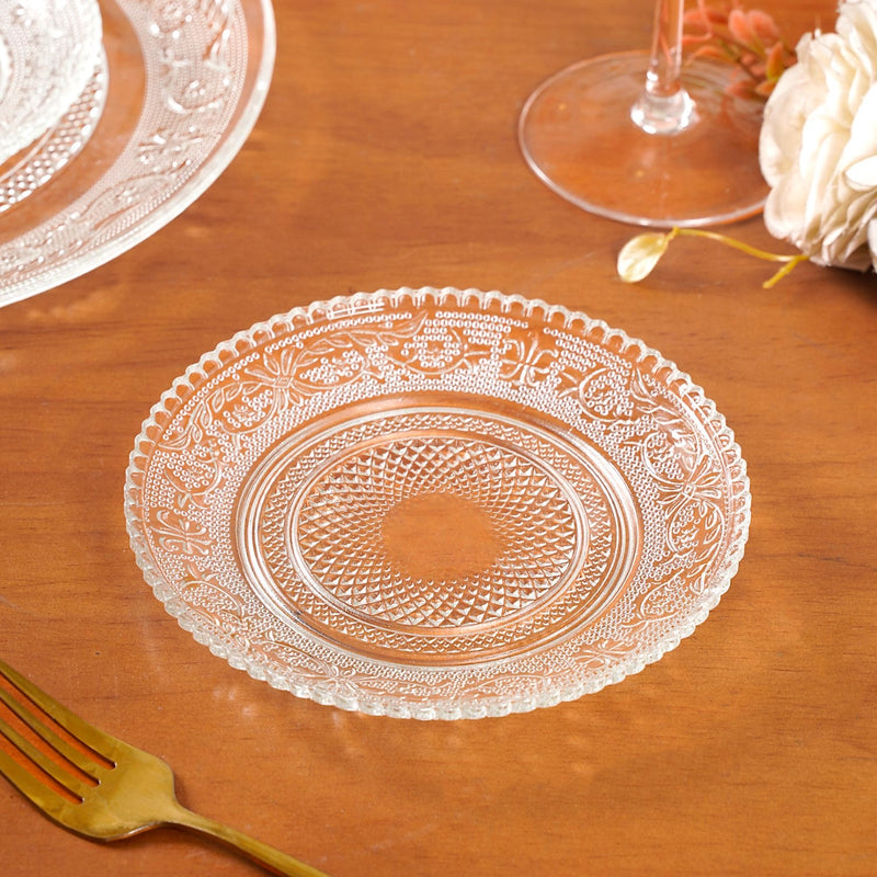 Embossed Glass Dessert Plate Set Of 6 Small 15cm Nestasia
