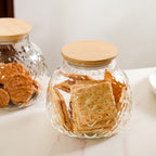 Embossed Glass Jar With Bamboo Lid Set Of 2 1200ml Nestasia